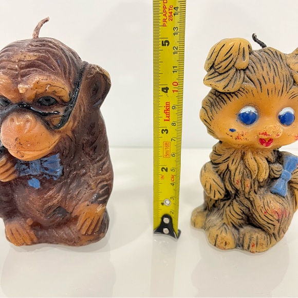 Set of 2 Animal Delights Vintage Hand Painted Wax Candles Kitten Monkey NEW 5” - Picture 9 of 10